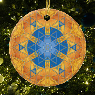 Décoration En Céramique Mosaic Mandala orange et bleu