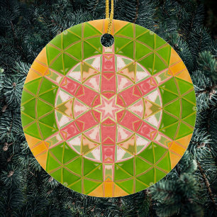 Décoration En Céramique Mosaic Mandala Orange vert et rose