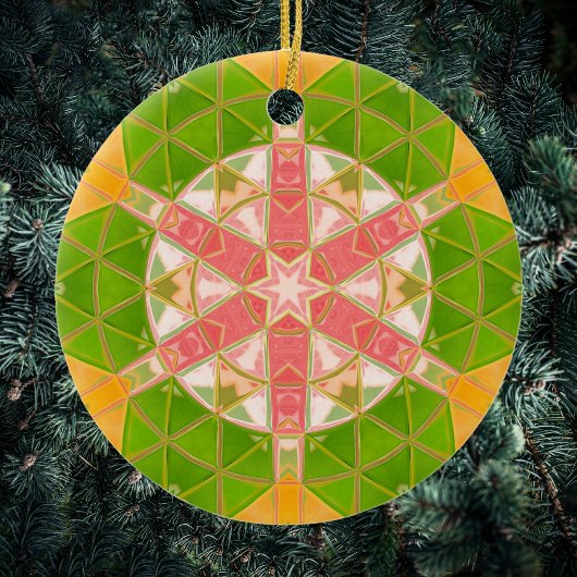 Décoration En Céramique Mosaic Mandala Orange vert et rose