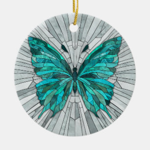 Décoration En Céramique Mosaïque de papillon - vert émeraude et gris