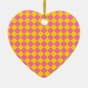 Décoration En Céramique Motif à carreaux en losange Harlequin jaune rose