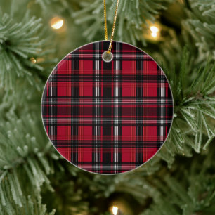 Décoration En Céramique Motif carreau tartan rouge et noir