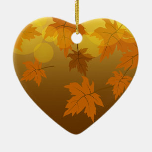 Décoration En Céramique Motif d'automne avec feuilles d'érable en chute et