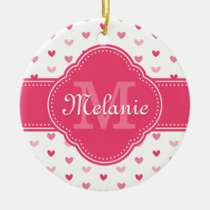 Décoration En Céramique Motif de coeur rose et blanc avec Monogramme