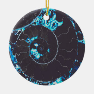 Décoration En Céramique Motif de coque Nautilus noir bleu, géométrie effra