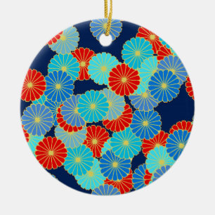 Décoration En Céramique Motif de fleurs Art Déco - bleu, turquoise et roug