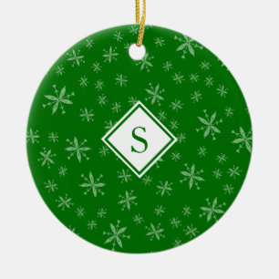 Décoration En Céramique Motif de flocon de neige Monogramme Vert Noël