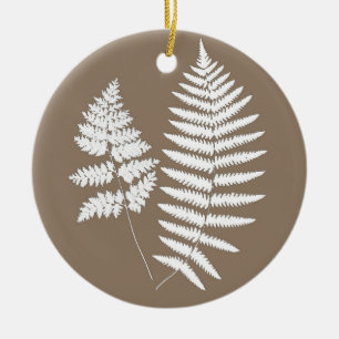 Décoration En Céramique Motif de fougères de bois, Taupe Tan et Crème