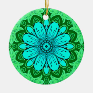 Décoration En Céramique Motif de marguerite géométrique en Turquoise et Ve