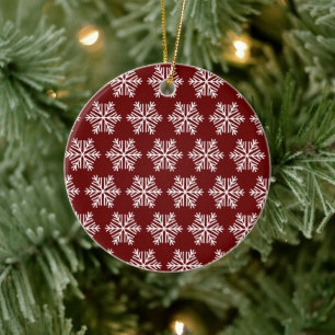 Décoration En Céramique Motif de Noël Flocon de Neige Moderne Rouge Blanc