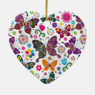 Décoration En Céramique Motif de papillon et de fleurs rétro coloré