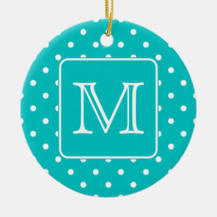 Décoration En Céramique Motif de point turquoise et blanc de polka.