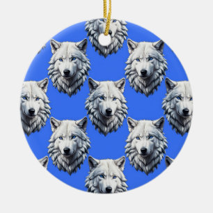 Décoration En Céramique Motif de tête de loup blanc Design bleu