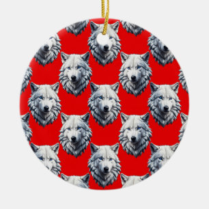 Décoration En Céramique Motif de tête de loup blanc - Rouge