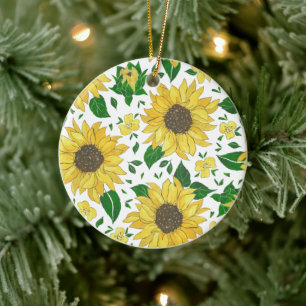 Décoration En Céramique Motif de tournesol à l'aquarelle