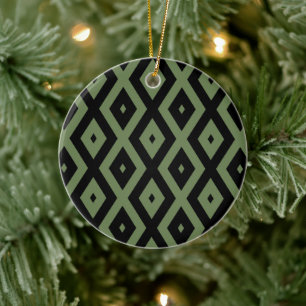 Décoration En Céramique Motif en diamant vert olive et noir