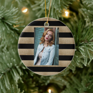 Décoration En Céramique motif géométrique preppy bandes noir et or