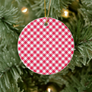 Décoration En Céramique Motif Gingham Rouge et Blanc Classique Rustique