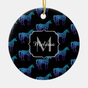 Décoration En Céramique Motif ombré bleu aqua avec monogramme Paillettes d