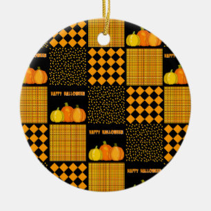 Décoration En Céramique Motif Patchwork Citrouille Halloween