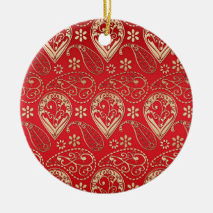 Décoration En Céramique Motif Red Gold Paisley Bandana
