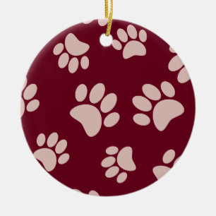 Décoration En Céramique Motif rose Gold Et Burgundy Color Dog Paw