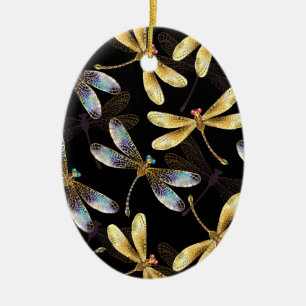 Décoration En Céramique Motif sans couture avec libellules d'or