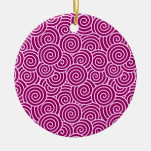 Décoration En Céramique Motif tourbillon japonais - bordeaux et rose pâle