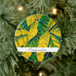 Décoration En Céramique Motif vibrant à feuilles de bananier vert et jaune