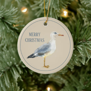 Décoration En Céramique Mouette à l'aquarelle personnalisée de plage