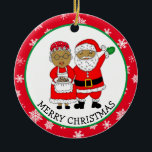 Décoration En Céramique Mr and Mrs Claus, African-American Santa Christmas<br><div class="desc">Mr and Mrs Claus,  African-American Santa Christmas Ceramic Ornament with red and white snowflakes background.</div>