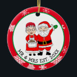 Décoration En Céramique Mr and Mrs Santa Claus Personalized Christmas<br><div class="desc">Cute hand drawn cartoon Mr and Mrs Claus since (add date) personalized Christmas Ornament</div>