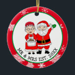 Décoration En Céramique Mr and Mrs Santa Claus Personalized Christmas<br><div class="desc">Cute hand drawn cartoon Mr and Mrs Claus since (add date) personalized Christmas Ornament</div>