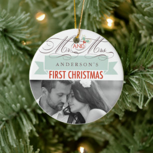 Décoration En Céramique Mr & Mrs First Christmas Mistletoes Mariage photo