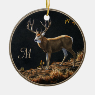 Décoration En Céramique Mule Deer Buck Automne Trophée Antlers Monogramme