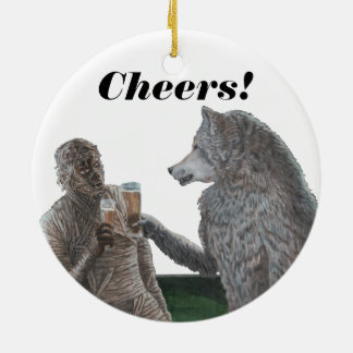 Décoration En Céramique Mummy et Werewolf Boire de la bière Imaginaire Orn