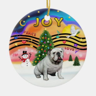 Décoration En Céramique Musique de Noël 2 - Bulldog Anglais (blanc)