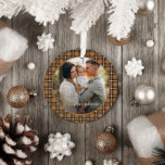 Décoration En Céramique Mustard traditionnel tartan personnalisé noël<br><div class="desc">La moutarde de Noël et le plaid de tartan noir témoignent d'un élégant décor de vacances élégant. Texte du script de l'effet or. Design traditionnel moderne.</div>