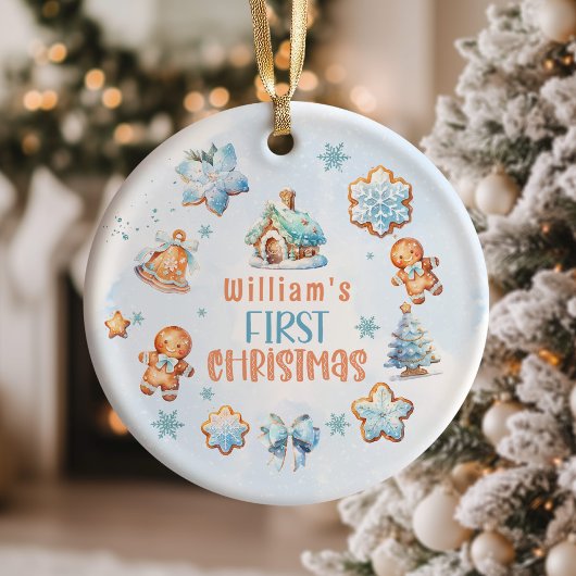 Décoration En Céramique My first Christmas Boy Cookie blue snowflake