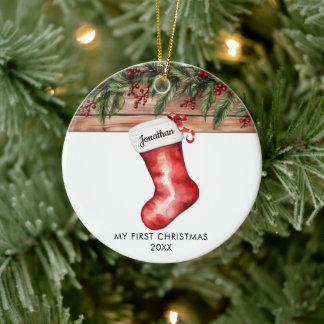 Décoration En Céramique My first Christmas cute stocking baby boy girl