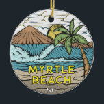 Décoration En Céramique Myrtle Beach Caroline du Sud Vintage<br><div class="desc">Illustration dessinée à la main de Myrtle Beach avec des montagnes et des vagues océaniques dans l'arrière - plan. Parfait pour tous ceux qui aiment visiter Myrtle Beach.</div>