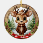 Décoration En Céramique Name Whimsical Reindeer Rustic Holiday Tree 🦌🎄 (Dos)