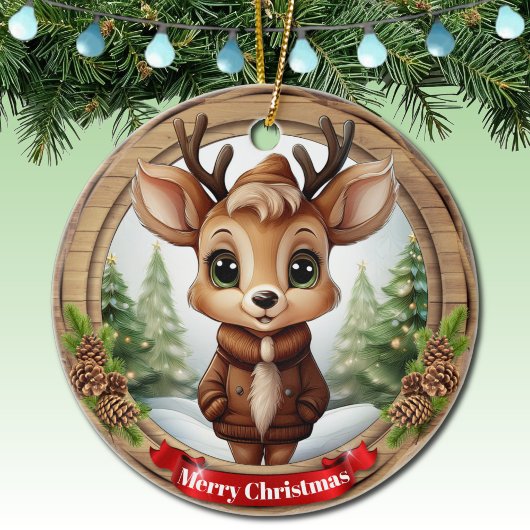 Décoration En Céramique Name Whimsical Reindeer Rustic Holiday Tree 🦌🎄