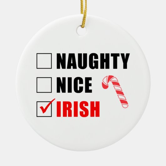 Décoration En Céramique Naughty Nice Irish Candy Cane Ceramic Ornament (Devant)