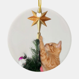 Décoration En Céramique Naughty tabby orange Noël