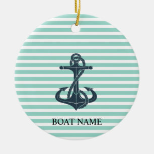 Décoration En Céramique Nautique,Ancre,Rayes Vert Menthe