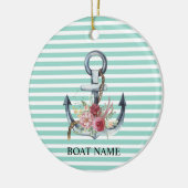 Décoration En Céramique Nautique, Fleurs d'Ancres Mint Vert rayures (Gauche)