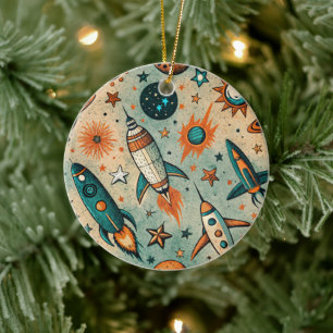 Décoration En Céramique Navires vintages à fusée spatiaux Motif -Cosmos(7)