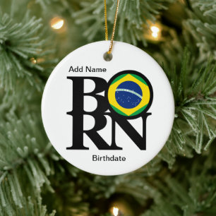 Décoration En Céramique NÉ Brésil (avec nom et date de naissance personn