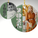 Décoration En Céramique Né en 1965 60e anniversaire cadeau Ornament<br><div class="desc">Ce joli ornement fait un grand cadeau de 60ème anniversaire pour ceux nés en 1965. Vous pouvez ajouter une vieille photo de bébé d'un côté et une photo récente de l'autre. Il vous permet également d'ajouter du texte ou un message de chaque côté.</div>